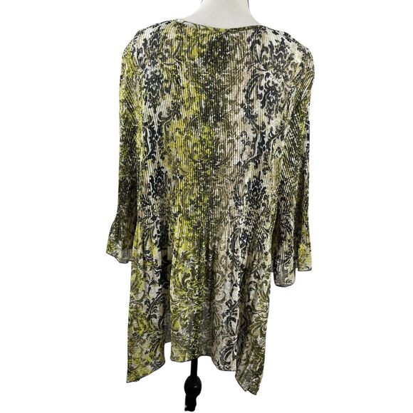 Catherines Tunic Top Plus Size 3X Green Black Beaded Pleated 3/4 Sleeve Blouse - Picture 6 of 11